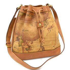 【中古】プリマクラッセ ドローストリング ショルダーバッグ ジオクラシック 地図柄 コーティングキャンバス キャメル PRIMA CLASSE