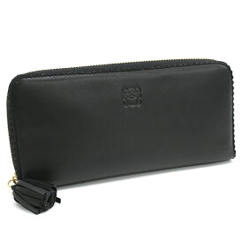 【中古】ロエベ ラウンドファスナー 長財布 アナグラム レザー ブラック タッセル LOEWE [美品][送料無料]
