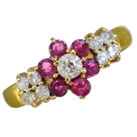 【中古】フラワー 花 リング 指輪 K18イエローゴールド ダイヤモンド 0.41ct 15号 ジュエリー [美品][送料無料]