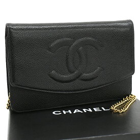 【中古】シャネル チェーンウォレット ショルダーバッグ A13509 ココマーク キャビアスキン レザー ブラック ゴールド金具 CHANEL [美品][送料無料]