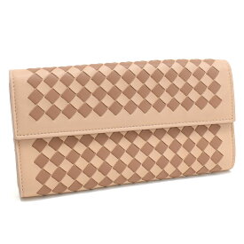 【中古】ボッテガヴェネタ コンチネンタルウォレット 長財布 イントレチャート レザー ベージュ ブラウン BOTTEGA VENETA[美品][送料無料]