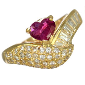 【中古】新品同様 ハート リング 指輪 K18イエローゴールド ルビー 0.80ct ダイヤモンド 0.72ct メレダイヤ 13.5号 [美品][送料無料]