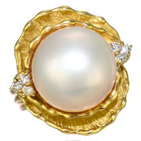 【中古】リング 指輪 K18イエローゴールド パール ダイヤモンド 0.12ct 13号 [美品][送料無料]