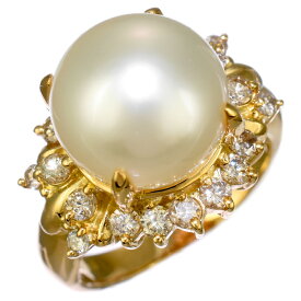 【中古】新品同様 リング 指輪 K18イエローゴールド パール ダイヤモンド 0.91ct 15号 [美品][送料無料]