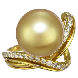 【中古】新品同様 リング 指輪 K18イエローゴールド パール ダイヤモンド 0.40ct 17号 [美品][送料無料]