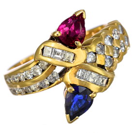 【中古】リング 指輪 K18イエローゴールド サファイア 0.48ct ルビー 0.59ct ダイヤモンド 0.78ct 16号 [美品][送料無料]