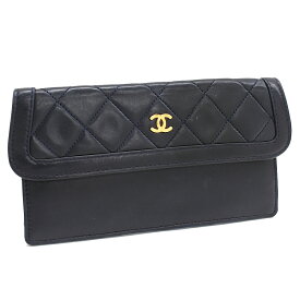【中古】シャネル ポーチ 財布 ラムスキン マトラッセ レザー ネイビー ゴールド金具 CHANEL[送料無料]