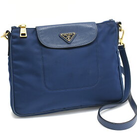【中古】プラダ クロスボディ ショルダーバッグ P14302 ナイロン ネイビー ゴールド金具 トライアングルロゴプレート PRADA[送料無料]