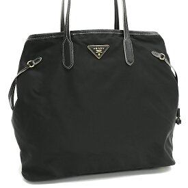 【中古】プラダ ショルダー トートバッグ ナイロン レザー ブラック トライアングルロゴプレート ゴールド金具 PRADA[送料無料]
