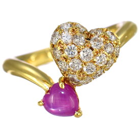 【中古】新品同様 ハート リング 指輪 9.5号 K18イエローゴールド スタールビー 0.50ct パヴェ ダイヤモンド 0.82ct [美品][送料無料]