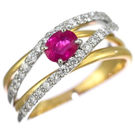 【中古】新品同様 リング 指輪 13号 K18イエローゴールド プラチナ900 コンビ ルビー 0.44ct ダイヤモンド 0.31ct [美品][送料無料]