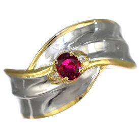 【中古】新品同様 リング 指輪 11.5号 プラチナ900 K18イエローゴールド コンビ ルビー ダイヤモンド 0.01ct [美品][送料無料]