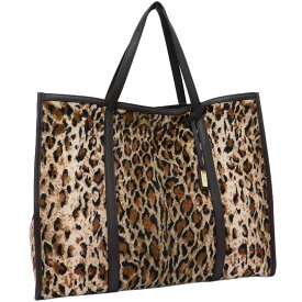 【中古】新品同様 銀座かねまつ トートバッグ レザー×ヒョウ柄ファブリック おしゃれ GINZA Kanematsu