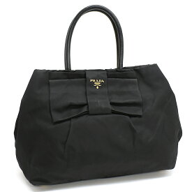 【中古】プラダ トートバッグ ハンドバッグ リボン ナイロン ブラック ゴールド金具 PRADA[送料無料]
