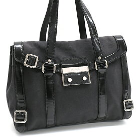 【中古】プラダ フラップ ショルダー ハンドバッグ キャンバス パテントレザー ブラック トライアングルロゴプレート シルバー金具 PRADA[美品][送料無料]