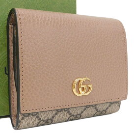 【中古】未使用品 グッチ GGスプリーム コンパクト財布 598587 箱 ブラウン系 PVC×レザー GUCCI[送料無料]