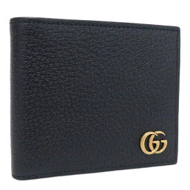 【中古】未使用品 グッチ 二つ折り財布 428725 ブラック系 レザー GGマーモント お洒落 シンプル GUCCI [送料無料]