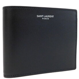 【中古】新品同様 サンローラン 二つ折り財布 394303 ブラック系 レザー 無地 シンプル 普段使い Yves Saint Laurent [送料無料]