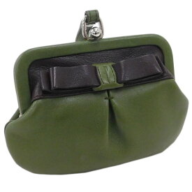 【中古】フェラガモ ヴァラリボン ガマ口 財布 グリーン系 レザー かわいい おしゃれ Salvatore Ferragamo[送料無料]