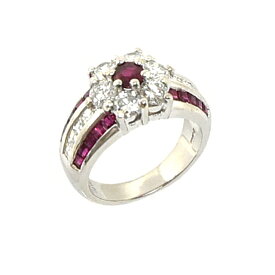 【中古】リング プラチナ900 Pt900 ダイヤモンド ルビー ダイヤ1.33ct ルビー1.28ct 花モチーフ サイズ：8号 レディース ジュエリー [送料無料][美品]