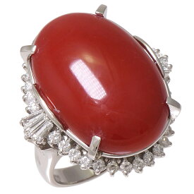 【中古】リング プラチナ900 サンゴ 珊瑚 コーラル ダイヤモンド 0.78ct 10.5号 17.3g レディース ジュエリー [送料無料]