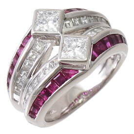 【中古】リング プラチナ900 ルビー 1.23ct ダイヤモンド 0.77ct 0.63ct 8号 12.0g レディース ジュエリー [送料無料]