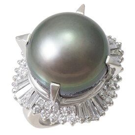 【中古】リング プラチナ900 ブラックパール 真珠 ダイヤモンド 1.19ct 8号 22.6g レディース ジュエリー [送料無料]