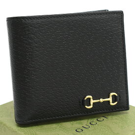 【中古】新品同様 グッチ 二つ折り財布 700464 ホースビット レザー ブラック メンズ GUCCI[送料無料]