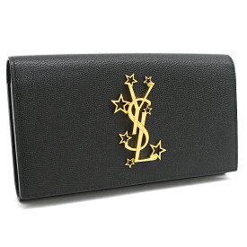 【中古】サンローラン 二つ折り長財布 447936 キャビアスキン レザー ブラック スター SAINT LAURENT[美品][送料無料]