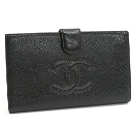 【中古】シャネル 長財布 A13498 キャビアスキン ココマーク レザー ブラック レディース CHANEL[送料無料]
