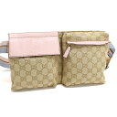【中古】グッチ ウエストバッグ ボディバッグ 28566 キャンバス×レザー レディース ベージュ×ピンク GUCCI [美品][送料無料]
