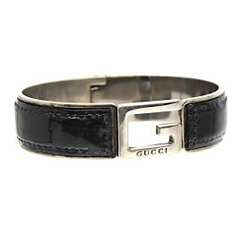 【中古】グッチ バングル パテントレザー GP ユニセックス ブラック×シルバー GUCCI [美品][送料無料]