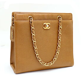 【中古】シャネル ハンドバッグ チェーンバッグ キャビアスキン ヴィンテージ レディース キャメル CHANEL [美品][送料無料]