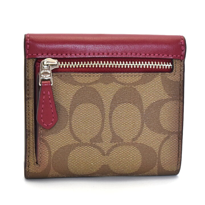 ☆美品☆ COACH 三つ折り財布 ベージュ ブラウン シグネチャー コンパクト