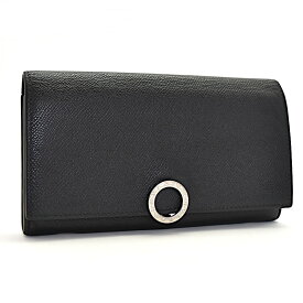 【中古】ブルガリ 二つ折り長財布 ロゴクリップ レザー ユニセックス ブラック BVLGAR [美品][送料無料]