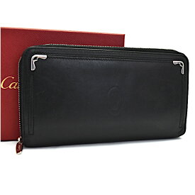 【中古】カルティエ 長財布 マストドゥ ラウンドジップ CRL3001489 レザー レディース ブラック Cartier [美品]