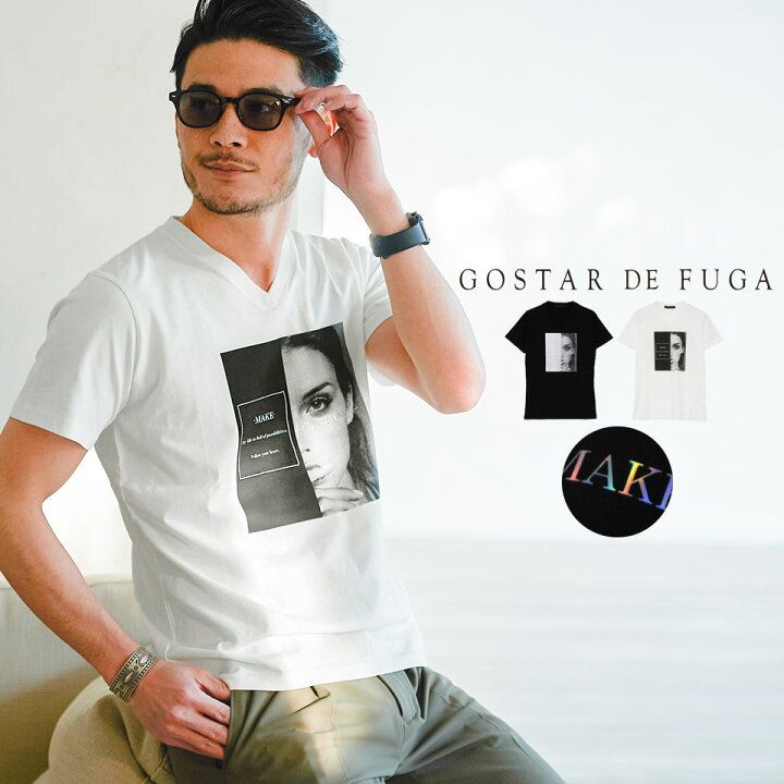 楽天市場 50 Offセール Gostar De Fuga ゴスタールジフーガ ガールズフォトプリントvネック半袖tシャツ 全2色 メンズ 代 30代 40代 ファッション 服 トップス プリントtシャツ ロゴプリント ガールズプリント ホログラムプリント 白 黒 春 夏 Gostar De Fuga