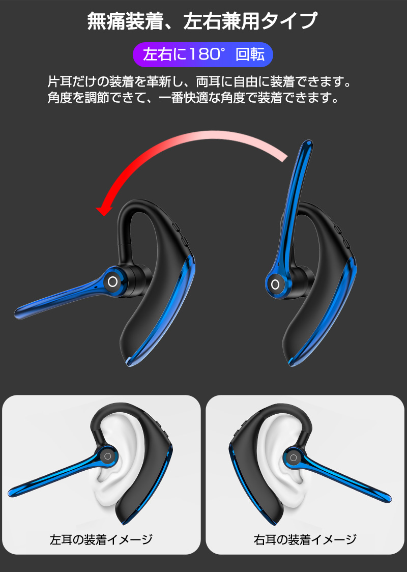 Bluetoothヘッドセット Bluetooth 5.2 イヤホン ワイヤレスイヤホン 左右耳兼用 片耳 装着感 180°回転 最 ノイズ 通販 