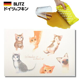 メール便送料無料!ドイツのフキン★デザインブリッツ「886) ネコ 水彩」A4サイズ 約200×300×2mm(乾燥時) 【BLITZ ふきん 布巾 クロス キッチン キッチンクロス キッチンワイプ スポンジワイプ