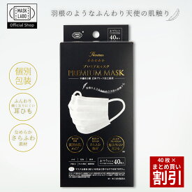 PREMIUM MASK 不織布マスク さらふわ素材 40枚入 個別包装 ふんわり耳紐 175mm 95mm 肌触り 使い捨て MASK LABO マスクラボ 富士 FUJI JAPAN プリーツタイプ 顔にフィット ふわふわ 全国マスク工業会 JIS規格 JIS T 9001 一般用 プレミアムマスクレギュラー ふつう