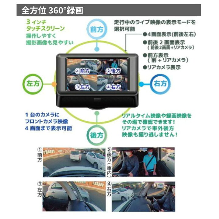 楽天市場】ドライブレコーダー 360度 超広角視野カメラ 日本製 WATEX 