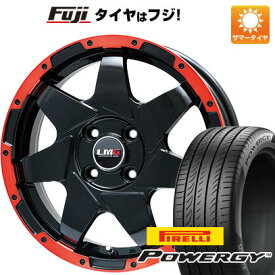 【新品国産4穴100車】 夏タイヤ ホイール4本セット 195/55R16 ピレリ パワジー レアマイスター LMG shuriken グロスブラック/レッドリム 16インチ(送料無料)