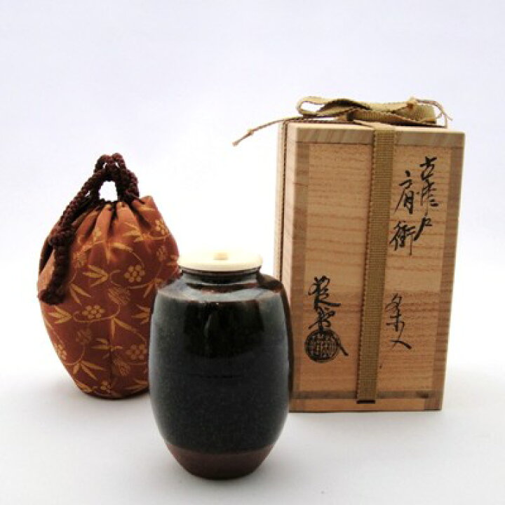 c006 古瀬戸 茶入れ 仕服付き 木箱入り 茶道具