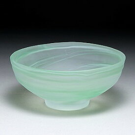 ガラス抹茶平茶碗・緑渦雲・すりガラス
