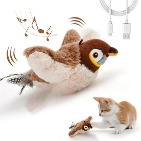 【ク-ポンで2,873円~】猫 おもちゃ 鳥 電動 タッチ起動 動くぬいぐるみ 羽ばたく 音が出る 一人遊び またたび入り 充電式