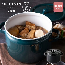 富士ホーロー　匠シリーズ　深鍋　22cm　鉄緑　鉄黒　TKM-22DW【送料無料　深い鍋　大きめ　鍋　琺瑯　fujihoro　おしゃれ　シンプル　IH対応　】