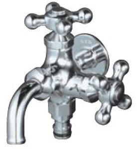 水栓蛇口 Hシリーズ H305二口蛇口 クロームメッキホースアダプター一体型固定コマ仕様