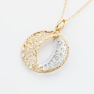 コンビカラー 透かしデザイン ダブルクレセント ペンダントトップ 約0.9g ゴールド 18金ゴールド ホワイ…