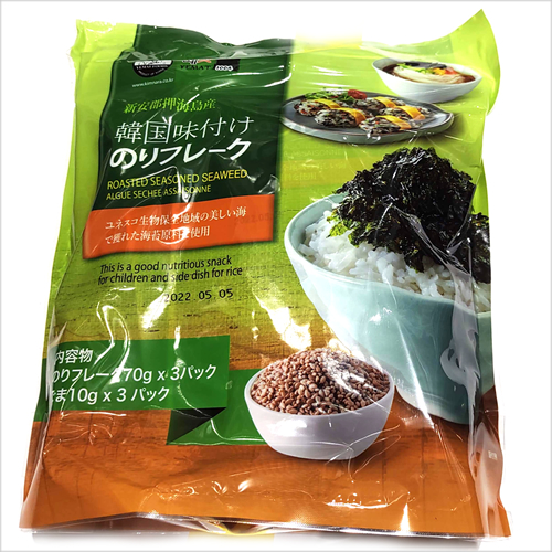 サクサク食感の海苔フレーク 別袋のごまはお好みで混ぜてお召し上がりください 記念日 韓国 贈呈 味付けのり フレーク のり70g×3 ごま10g×3 Korean Seaweed コストコ costco 通販 Flake ふりかけ 韓国のり