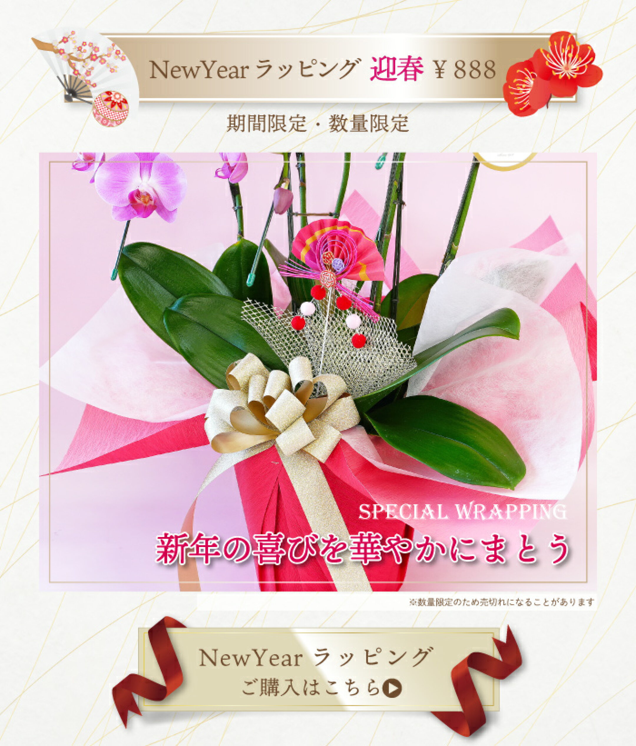 春色ピンクで福を呼ぶ「迎春」ラッピング